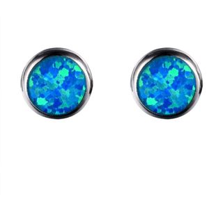 10 Mm Ronde 925 Sterling Zilveren Stud Oorbellen Blauw/Wit Fire Opal Oorbellen Brincos Voor Vrouwen Kerstcadeaus Sieraden