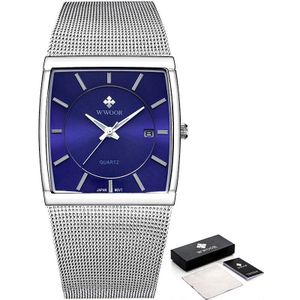 Wwoor Top Luxe Zwart Vierkant Horloges Voor Mannen Waterdichte Slanke Datum Horloge Mannelijke Stalen Mesh Band Quartz Analoge Klok mannen