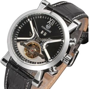Forsining Klassieke Tourbillion Kalender Lederen Band Heren Horloges Top Brand Luxe Mechanische Automatische Horloges