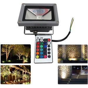 10W Led Schijnwerper Wit/Warm Wit/Rood/Groen/Blauw/Rgb Outdoor Waterdichte IP65 multicolor Spotlight + 24key Ir Afstandsbediening Ac 85-265V