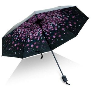 Paraplu Sakura Tri-Gevouwen Anti-Uv Paraplu Parasol Paraplu Draagbare Zwarte Lijm Doek 8 Botten Outdoor Reizen Binnenplaats