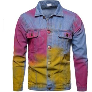 Mode Herfst Mannen Denim Hip Hop Streetwear Jassen Vintage Kleurrijke Patchwork Dye Inkt Jasje Jeans Bommenwerpers denim jas