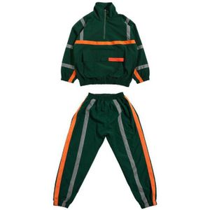 1 set Kids Hip Hop dansen Kleding Groene Jas Tops Casual Broek Meisjes Jongens Jazz Dans Kostuums Stijldansen Kleding dragen