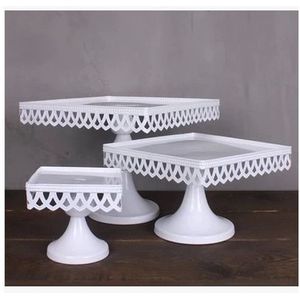 3 Size Europese Stijl Bruiloft Tafel Vierkante Cake Stand Iron Tall Cake Fruit Lade Kant Enkele Cupcake Stand