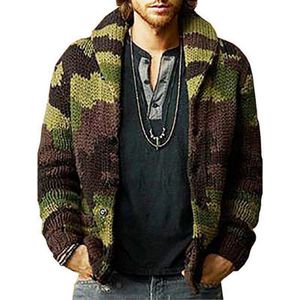 Etnische Vintage Mannen Hooded Vest Truien Jas Herfst Winter Camo Print Knit Uitloper Patchwork Kapmantel Trui