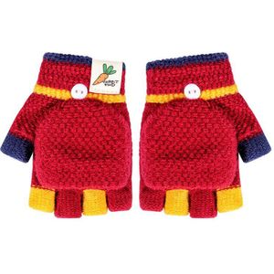 Kinderen Winter Handschoenen Half Vinger Flip Cover Handschoenen Voor Kid Meisje Gebreide Warmer Solid Wanten Baby Wollen Haak Mitten 3-6Y