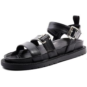 Gdgydh Mode Gesp Vrouwen Sandalen Platte Hakken Retro Punk Schoenen Voor Zomer Strand Zwarte Zachte Zool Comfortabele