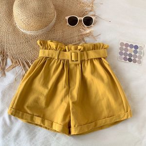 Elegante Katoen Shorts Womens Zomer Wilde Leisure Bead Bud Wijde Pijpen Shorts Hoge Taille Afslanken Shorts Met Een riem