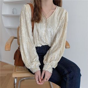 Aelegantmis Vrouwen Blacl Wit V-hals Kant Fluwelen Blouse Vrouwen Elegante Franse Stijl Vrouwelijke Vintage Lange Mouw Fluwelen Tops Retro