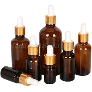 10 Stuks 5Ml Tot 100Ml Bruine Glazen Dropper Fles Reagens Pipet Met Gold Cap Etherische Olie Sub-verpakking Flesjes Lab Experiment