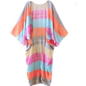 Vintage Tie Dye Batwing Mouwen Oversized Beach Cover Up Badpak Badpak Biniki Cover-Up Kaftan Multi-color Womenrobe kimono