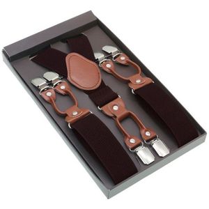 Mannelijk Overhemd Bretels Bruin PU Lederen Solid 6 Clips Bretels Western-stijl Broek Man Bretels Verstelbare Jarretel