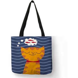 Japanse Lucky Cat Tote Tas Linnen Boodschappentassen Met Print Vrouwen Mode Handtassen