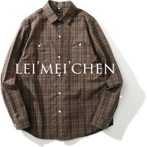 Leimeichen Casual Gedrukt Lange Mouwen Mannen High Street Wear Fall Vintage Plaid Shirt Harajuku Mannen shirt RFX101