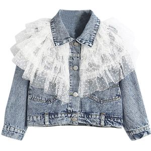 Meisjes Denim Jasje Vest Jas Kant Kids Jean Uitloper Lange Mouw Herfst Kinderkleding Voorjaar Meisjes Kleding 1 t-5 T