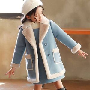 Winter Wollen Jas Voor Meisje 2022 Plus Fluwelen Verdikking Warm Houden Mode Jas Patchwork Casual Parka Kinderkleding