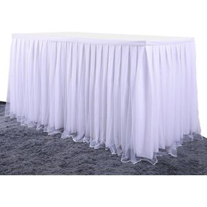 White Wedding Tulle Tutu Tafel Rok Plooien Tafelkleed Banket Diner Servies Decoratie Verjaardag Baby Shower Partij Decoratie