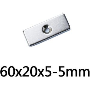 5/10/30 Pcs 60x20x5-5mm Sterke Vel Zeldzame Aarde Magneet 2 Gaten 5 Mm Blok Rechthoekige Magneten Strip magnetische 60*20*5-5 Mm