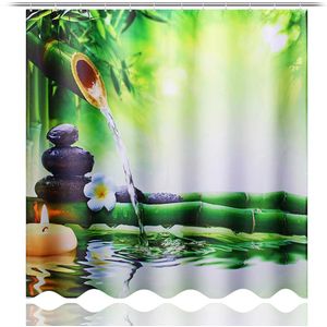 1 PCS Bamboe Waterdichte Badkamer Douchegordijn En 3 PCS Wc Cover Mat Antislip Rug Set