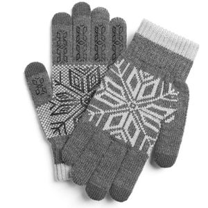 Mannen Winter Touchscreen Sneeuwvlok Gebreide Warme Handschoenen Zachte Pluche Voering Elastische Manchet Anti-Slip Siliconen Fietsen Wanten