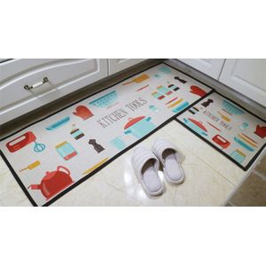 QNBHR Keuken Mat Anti-slip Katoen en linnen Cartoon keuken gereedschap Nordic stijl keuken decor matten 2 maten Goedkope combinatie