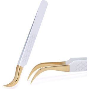 Meilaimdy Wit-Goud Anti-Statische Pincet Voor Wimper Extension Rvs Set Precision Make-Up 1Pcs
