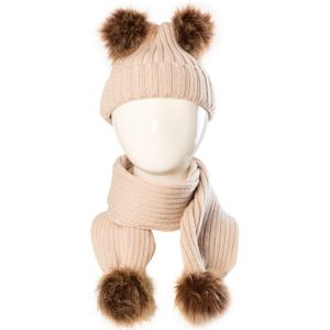 Gloednieuwe Peuter Baby Kids Winter Warm Haak Muts Beanie Cap Sjaal 2 Stuks Sets Harige Bal Warm kinitted Mutsen