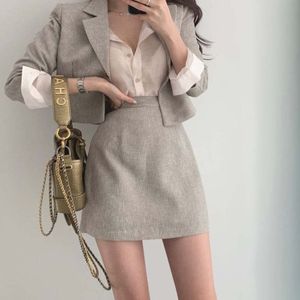 Herfst Kleding Blazer Set Rok En Crop Jacket Pak Vrouwen Tweedelige Feminino Korte Sets Voor Harajuku Herfst Terno outfits 2