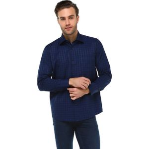 Varetta Man Lange Mouwen Klassieke Donkerblauw Plaid Shirts Turn-Down Kraag Zakken Male Casual Shirts Gemaakt in Turkije