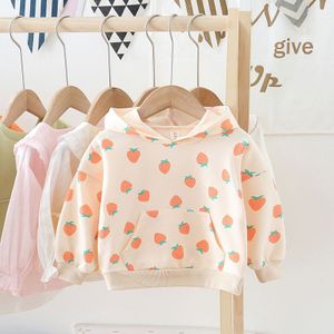 Lente Hoody Baby Meisjes Sweatshirt Snoep Kleur Hoodies Kleding Leuke Aardbei Patroon Leisure Soft Katoen Losse Comfortabele