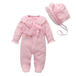 Lange mouwen baby Jumpsuit lente en herfst pure en mooie roze kant zoete baby crawl kleding outwear30
