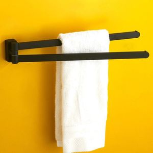 Swivel Handdoek Bar Beweegbare Dubbele Handdoek Rails Chrome Gepolijst Matt Rubber Zwart Badkamer Accessoires
