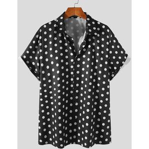 Incerun Zomer Mannen Polka Dot Print Shirt Turn Down Kraag Knop Streetwear Ademend Blouse Korte Mouw Casual Mannen Kleding