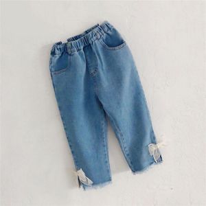 Lente Mode Baby Meisje Kleding Zachte Denim Kinderen Meisjes Boog-Knoop Effen Kleur Broek Meisjes Jeans Broek
