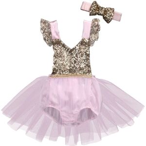 Peuter Kid Pasgeboren Baby Meisje Tule Pailletten Romper Prinses Kant Tutu Birthday Party Kostuums Voor Meisjes Zomer Backless Jumpsuit