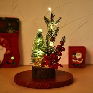 Creatieve Kerstboom Ornamenten Led Licht Houten Bodem Tafeldecoratie Mini Kerstboom