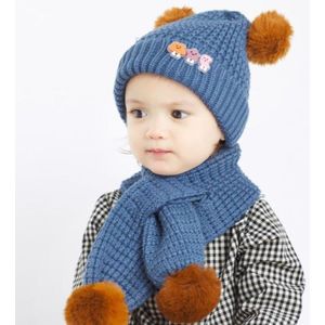 Doitbest 1 Tot 4 Jaar Oud Winter Beanie Voor Kids Baby Dubbele Haarbal Knit Hoeden Winter 2 Stuks Jongen meisje Muts Sjaal Set