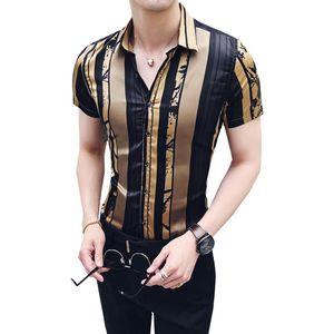 Luxe Gouden Zwarte Shirt Zomer Korte Mouw Mode Party Club Prom Party Shirt Stijlvolle Jeugd Slanke Tops Voor mannen