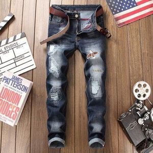 Brand skinny jeans mannen Verzwakte Zipper Straight distressed Ripped black Jeans Slim Fit Biker Broek Broek