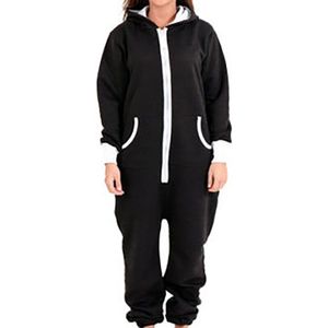 Winter Hooded Pyjama Set Volwassen Onesie Voor Vrouwen Mannen Paar Lange Mouwen Zwart Blauw Pyjama Set Een Stuk Nachtkleding