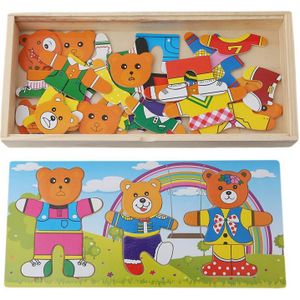 Houten Puzzel Set Baby Educatief Speelgoed Beer Omkleden Puzzels Kids Kinderen Speelgoed