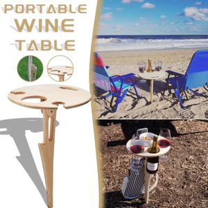 Houten Outdoor Opvouwbare Picknick-Tafel Met Glazen Houder 2 In 1 Wijn Glas Rack Outdoor Wijn Tafel Houten Tafel Te Dragen Wijn