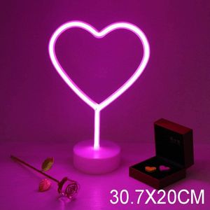 Neon Hart Licht Led Neon Borden Nachtlampje Room Decor Hartvormige Licht Met Houder Base Tafel Neon Licht Voor slaapkamer Party