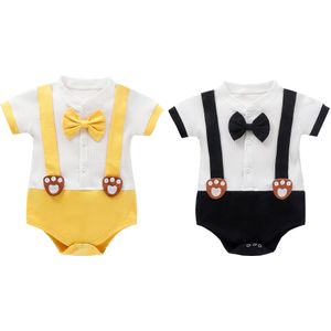 Baby Zomer Kleding Peuter Baby Jongen Gentleman Kleding Outfit Korte Mouw Romper Jumpsuit W/Tie Set