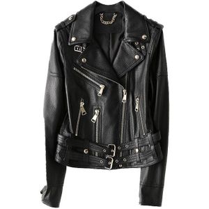 Nerazzurri Korte Black Leather Biker Jas Vrouwen Lange Mouw Rits Herfst Licht Zachte Plus Size Kleding Voor Vrouwen 6xl 7xl