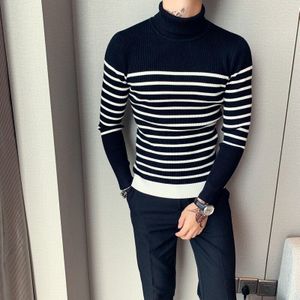 Herfst Winter Trui Mannen Mode Slim Fit Gestreepte Coltrui Streetwear Warme Dikke Pull Homme Alle Match Casual Heren Truien 34