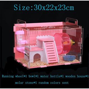 Roze Hamsterkooi Transparante Huis Cavia Kristal Oversized Villa Enkele Dubbele Laag Basic Kooi Hamster Huis