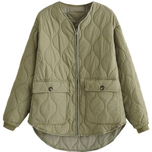 Zxqj Vrouwen Mode Dragen Op Beide Zijden Losse Gewatteerde Jasje Vintage Lange Mouwen Met Zakken Vrouwelijke Bovenkleding Chic tops