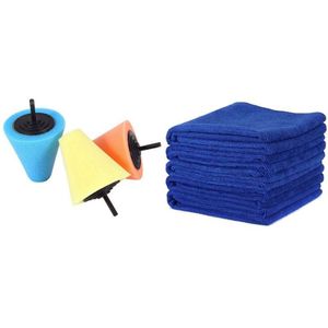 1 Set Schacht Spons Kegel Polijsten Foam Pad Wol Buffing Polijsten Bal & 50 Stuks Reinigingsdoekje Blauwe Handdoek Set