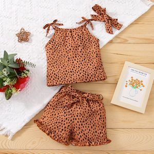 Prowow 3-24 Maanden Baby Meisjes Kleding Set Zomer Mouwloze Ruches Kant Vest Luipaard Shorts 2Pcs Kids kleding Meisjes